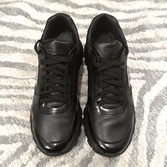 Mens Prada “Prax” Leather Sneakers in Black Brand New condition Size U.S. 9 - Picture 2 of 5